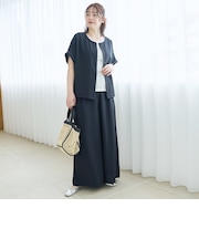 【再入荷/新色登場】【接触冷感/UVカット/セットアイテム】リネンタッチTブラウスセットアップ