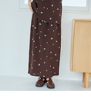 【セットアップ対応】フラワー刺繍イージーナロースカート