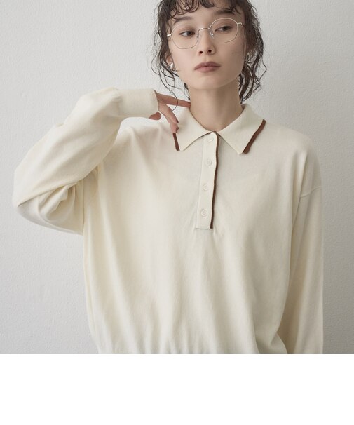配色デザイン 襟付きポロニット