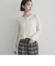 【Feel Soft / フィールソフト】ウールブレンド ヘンリーネックリブトップス