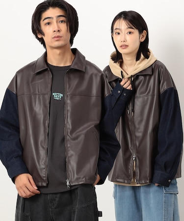 合成皮革 ジップアップ ブルゾン