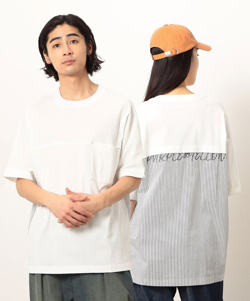 布帛切り替え バックプリントTシャツ