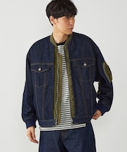 デニム×ポリエステルツイル切替ブルゾン