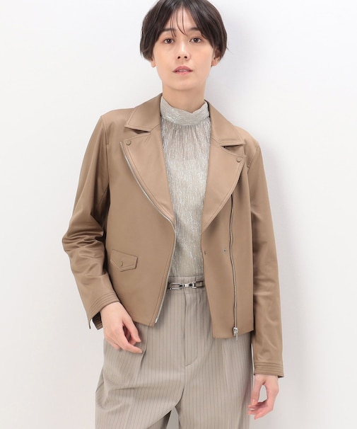 〔 TALLサイズ 〕 ポンチフェイクレザーエンボス ライダースジャケット