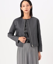 〔 Sサイズ 〕 ポリエステルストレッチシャンブレー ノーカラー・MA-1ブルゾン