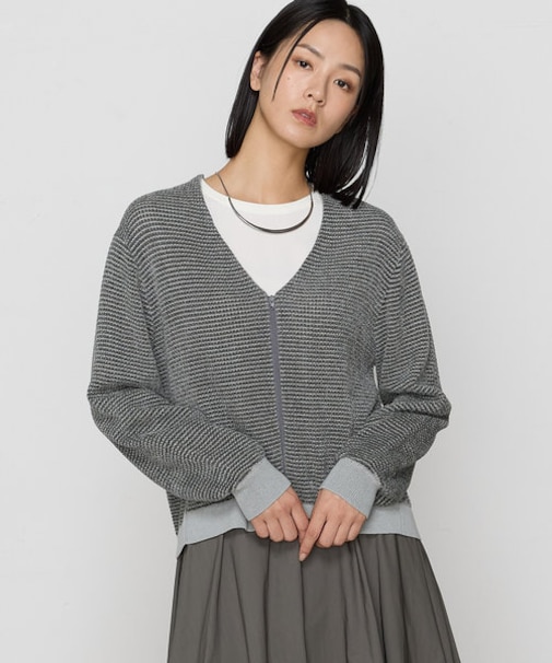 モールジャガードニット ジップアップカーディガン