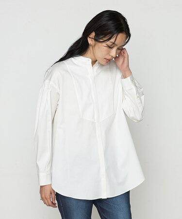 コットンサテンオルタージュ ロングシャツ