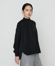 〔 TALLサイズ 〕 起毛ストレッチサテン リブギャザープルオーバー