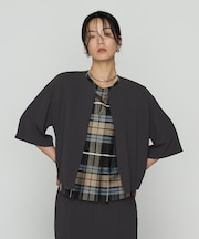 バックサテンジョーゼット ハーフスリーブブルゾン