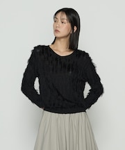 フリンジジャカード Vネックニット