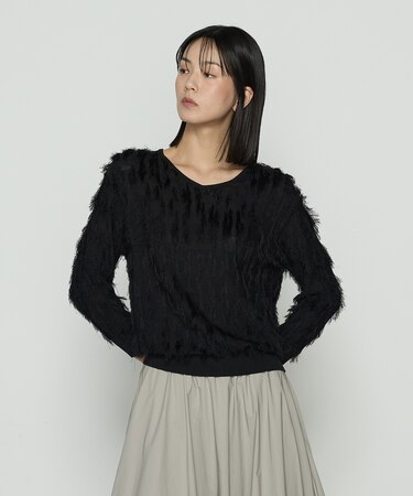 フリンジジャカード Vネックニット
