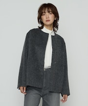 〔 TALLサイズ 〕 アルパカシャギー ノーカラージャコット