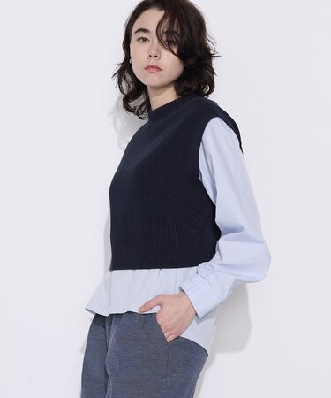 〔 TALLサイズ 〕 コットンポリエステルリリヤーン 前後切り替えベスト