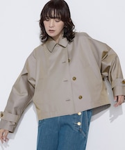 〔 +サイズ 〕 綿ポリエステルギャバ トレンチコート
