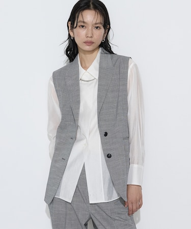 〔 TALLサイズ 〕 ストレッチミニ千鳥 ジレ