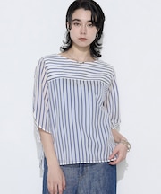 〔 TALLサイズ 〕 コットンシルク シアーストライププルオーバー