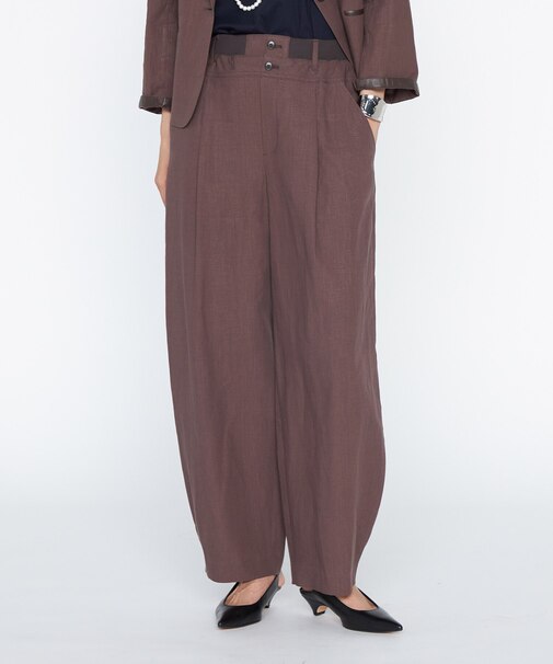 高密度リネンストレッチ バレルパンツ