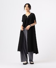 アセテートリネンタッサー クルーネックロングシャツジレ