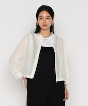 〔 +サイズ 〕 綿麻からみ 麻メッシュブルゾン