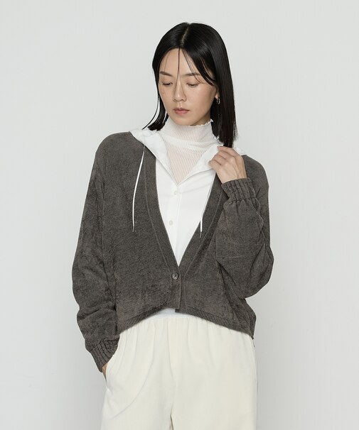 〔 +サイズ 〕 ストレッチモール マシュマロニットショートカーディガン