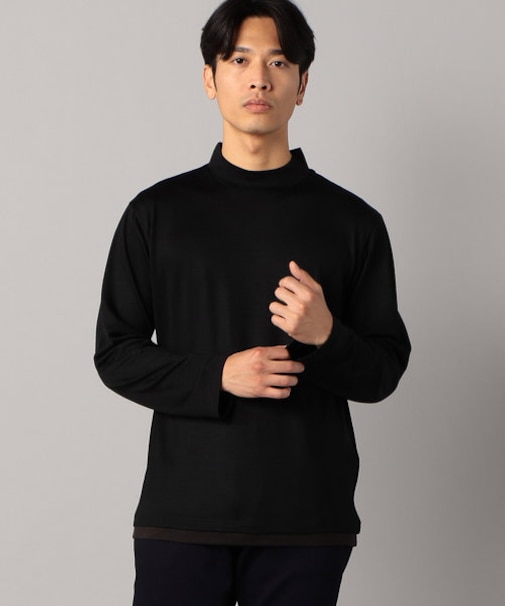 ウール天竺 モックネック長袖Tシャツ