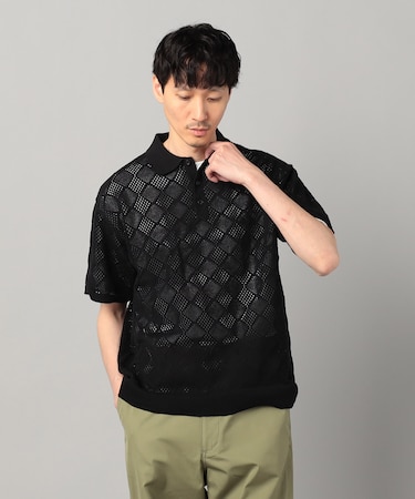 メッシュ編み ニットポロ