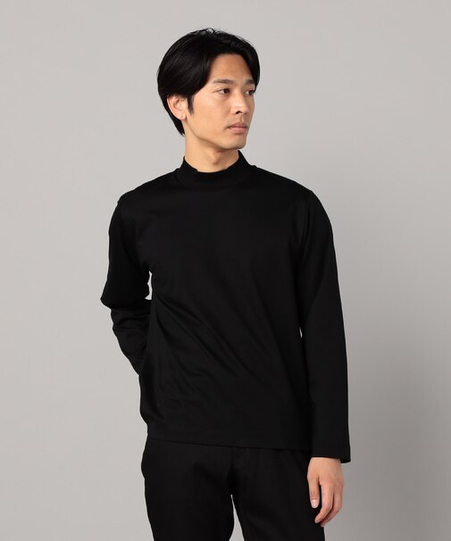 シルキーポンチ モックネック長袖Tシャツ
