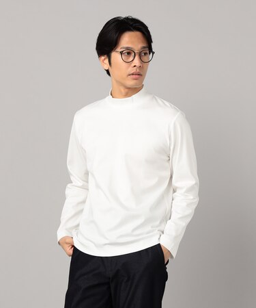 シルキーポンチ モックネック長袖Tシャツ