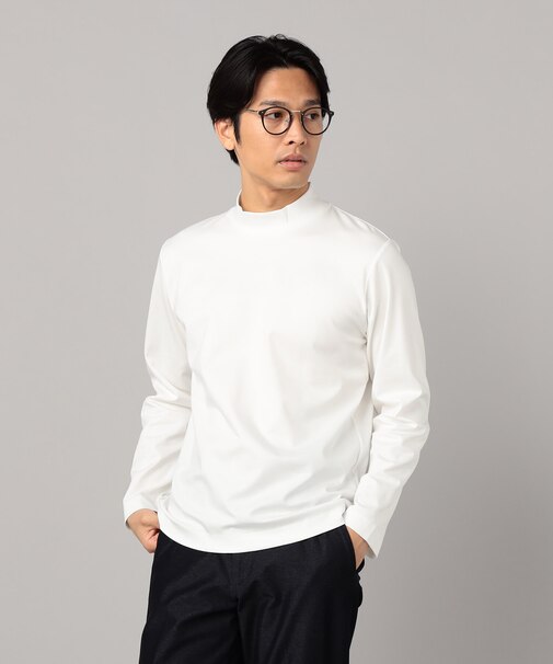 シルキーポンチ モックネック長袖Tシャツ