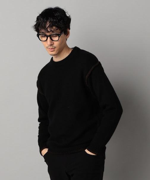 ブランケットステッチ クルーネックニット