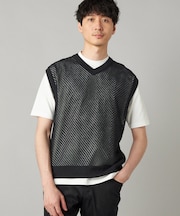 ペーパーヤーン メッシュ切り替え ニットベスト