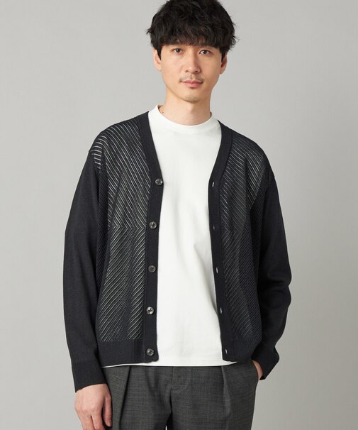 ペーパーヤーン メッシュ切り替え カーディガン