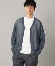 ペーパーヤーン メッシュ切り替え カーディガン