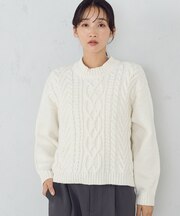 ケーブル柄 ローゲージ ショート丈ニット