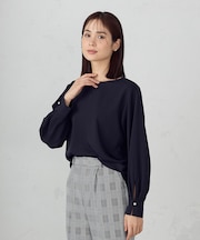 【セットアップ対応】ポリエステルツイル パールボタンブラウス