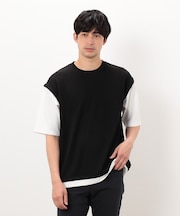 ケーブル柄 ベスト フェイクレイヤードTシャツ