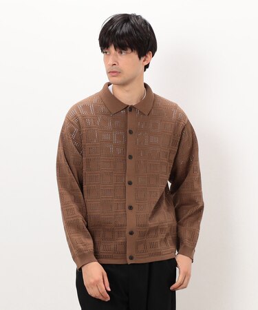 メッシュ編み ポロカーディガン