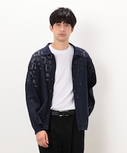 メッシュ編み ポロカーディガン