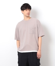 半袖 フェイクレイヤード クルーネックTシャツ