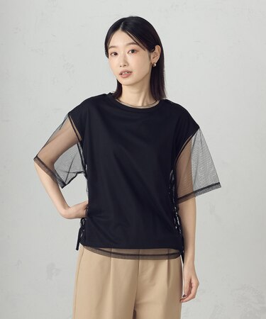 チュールレイヤード ドロストTシャツ