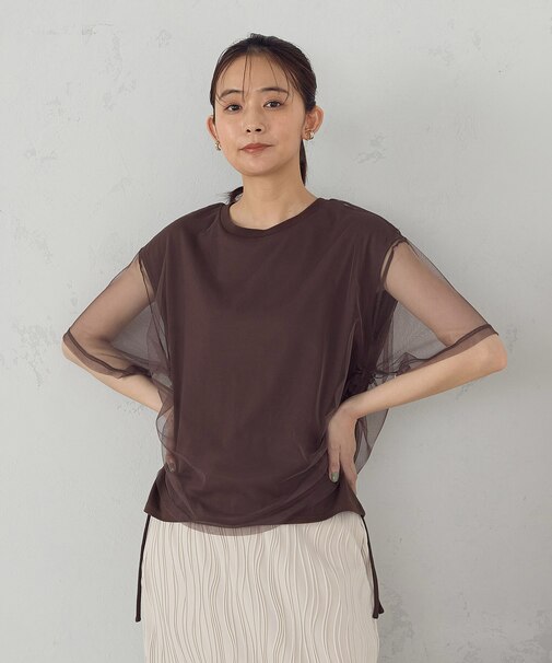 チュールレイヤード ドロストTシャツ