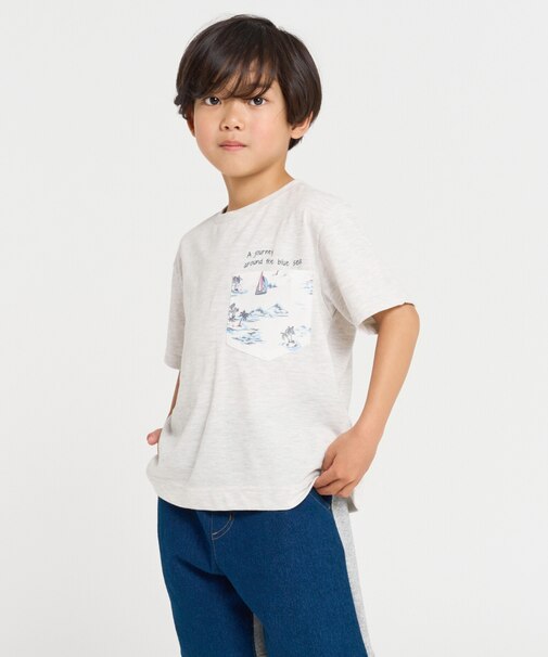 マリンアロハ柄ポケット 半袖Tシャツ