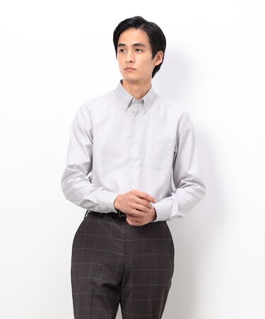 【形態安定加工】千鳥柄 コンパクト ボタンダウンドレスシャツ