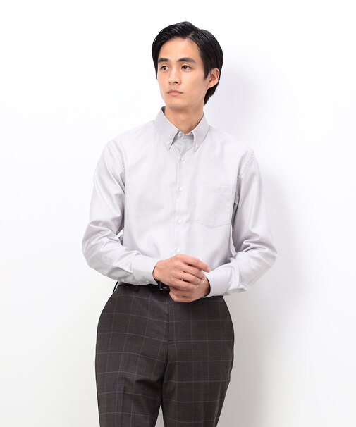 【形態安定加工】千鳥柄 コンパクト ボタンダウンドレスシャツ