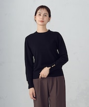【ウォッシャブル】ベーシック 袖ボタンニット
