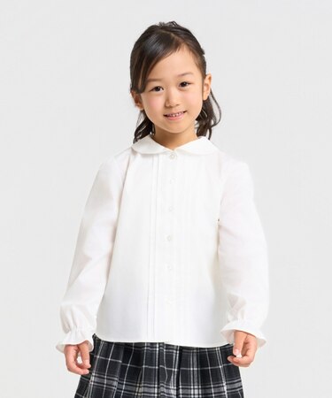 丸襟ピンタック長袖 ブラウス(110-130cm)
