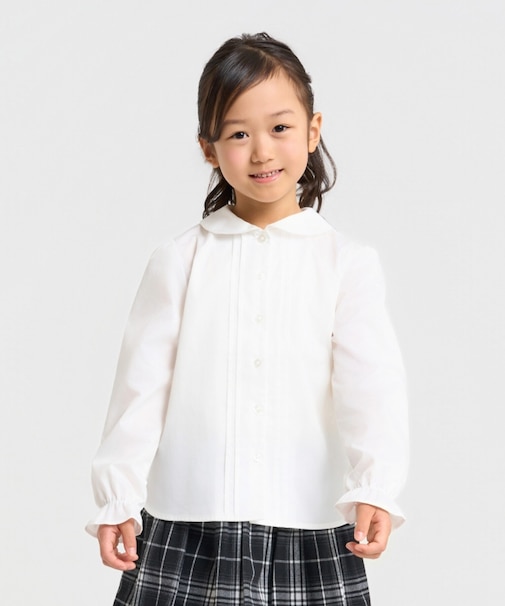 丸襟ピンタック長袖 ブラウス(110-130cm)