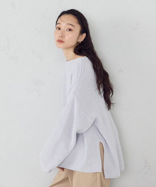 ラメモールボートネックニット