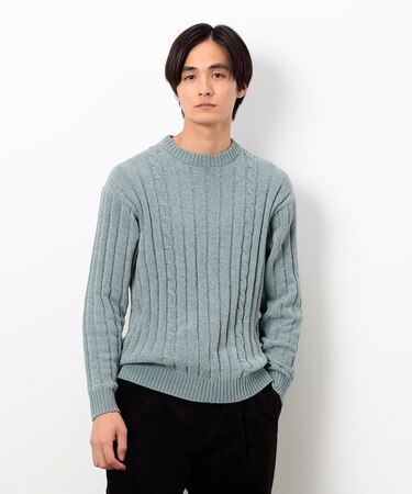 モール ケーブル入りワイドリブニット