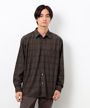 トリコットコーデュロイ チェックプリント ショートポイントカラーシャツ
